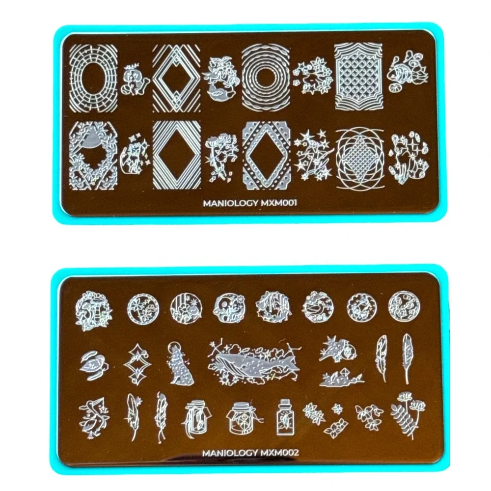 Maniology Mani X Me Nail Stamping Plates MXM001 MXM002 Geometric Nature Set of 2